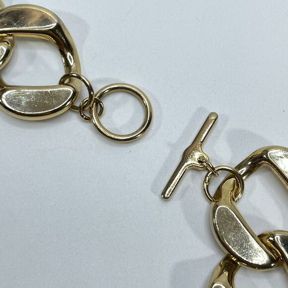 Gold Tone Chunky Large Curb Chain Link Necklace Toggle Clasp Boho Classic - Picture 7 of 8